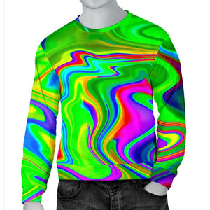 Green Abstract Liquid Trippy Print Men's Crewneck Sweatshirt GearFrost