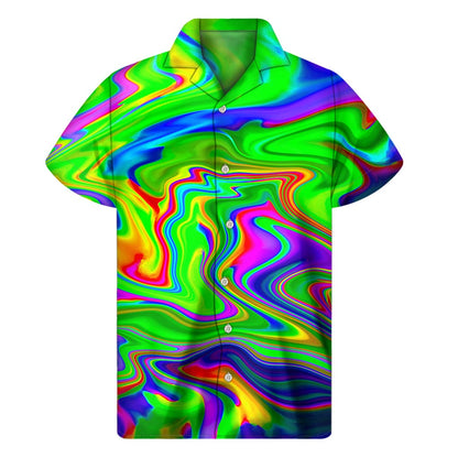 Green Abstract Liquid Trippy Print Men's Short Sleeve Shirt