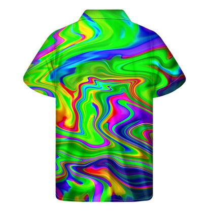 Green Abstract Liquid Trippy Print Men's Short Sleeve Shirt