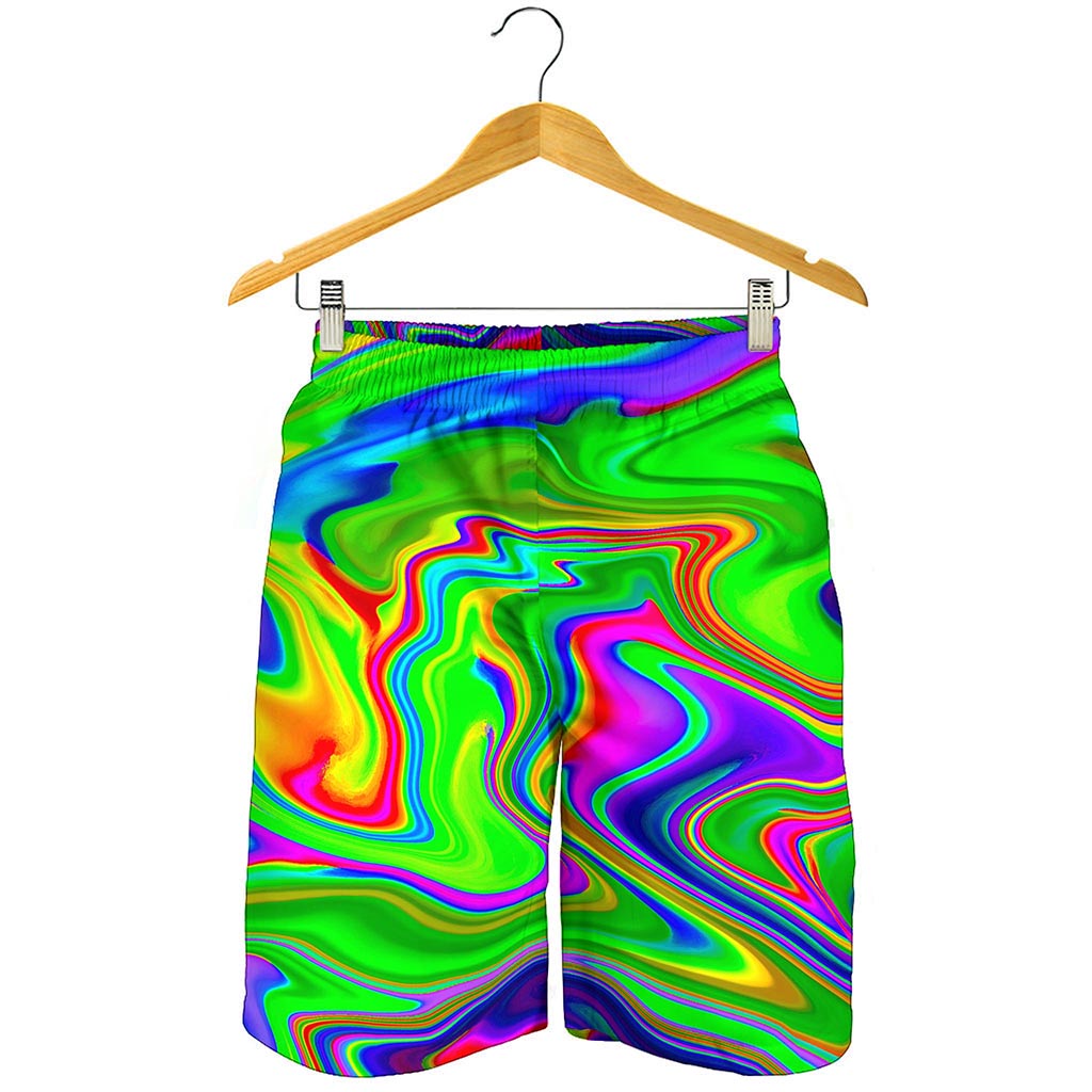 Green Abstract Liquid Trippy Print Men's Shorts