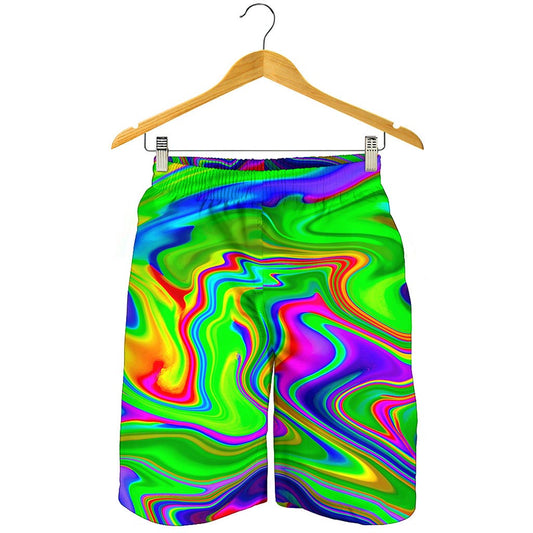 Green Abstract Liquid Trippy Print Men's Shorts