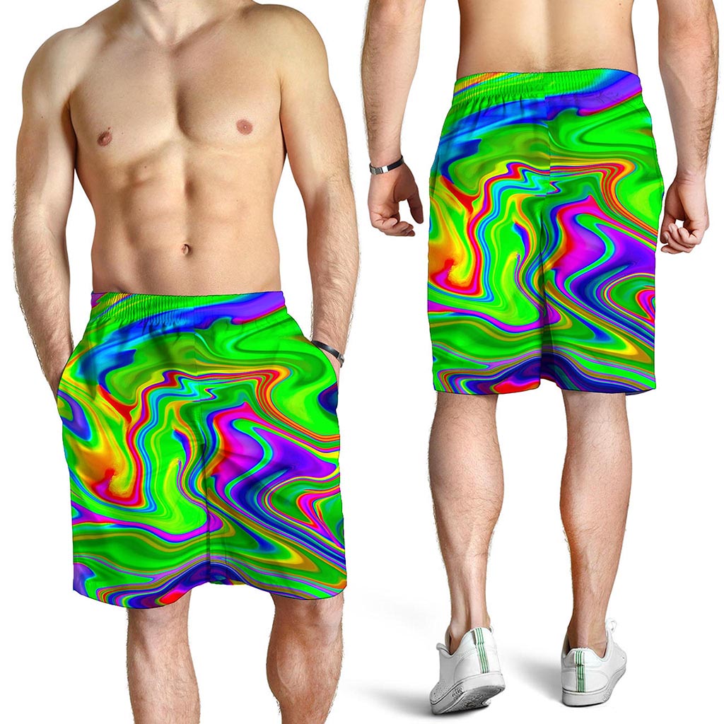 Green Abstract Liquid Trippy Print Men's Shorts