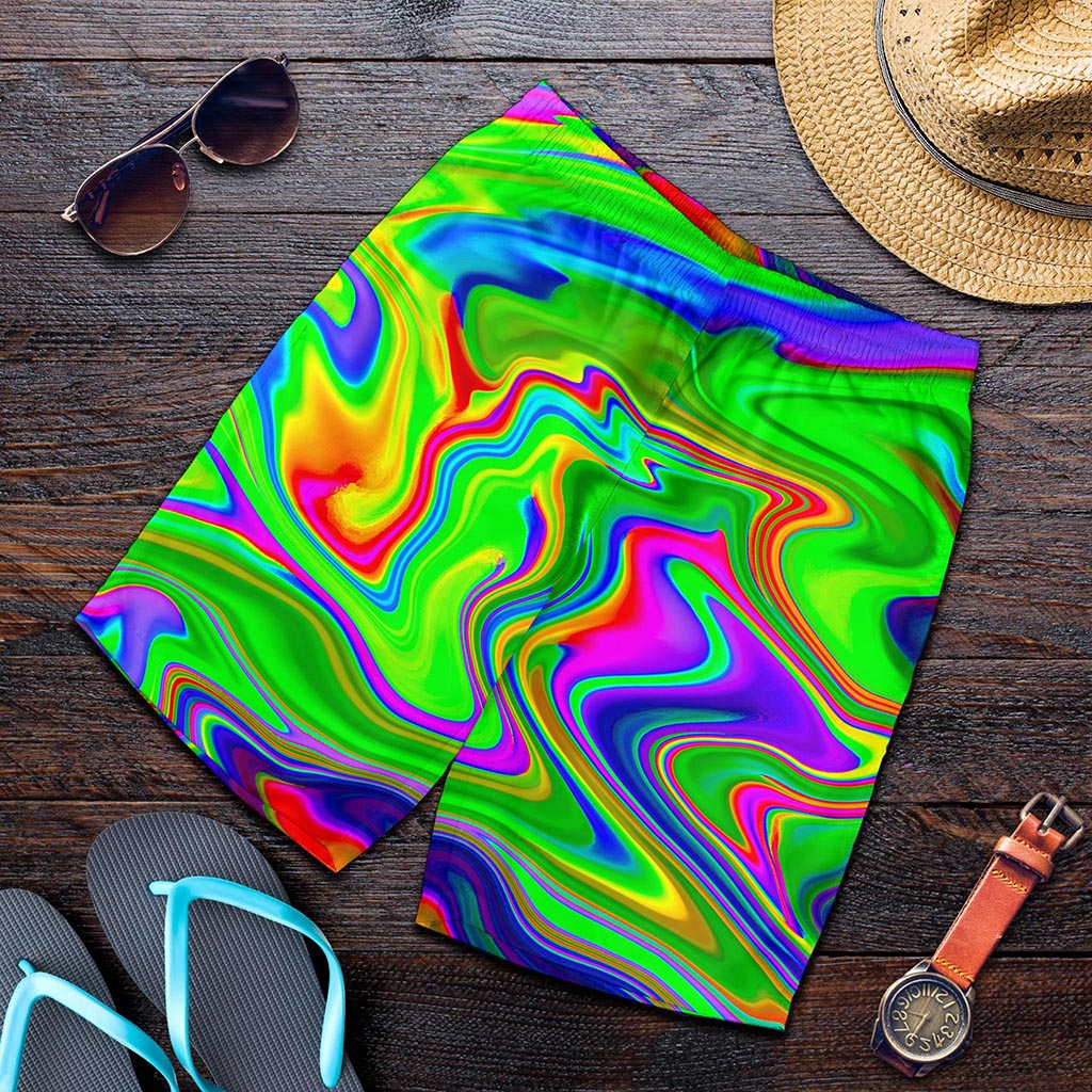 Green Abstract Liquid Trippy Print Men's Shorts