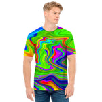 Green Abstract Liquid Trippy Print Men's T-Shirt
