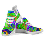 Green Abstract Liquid Trippy Print Mesh Knit Shoes GearFrost