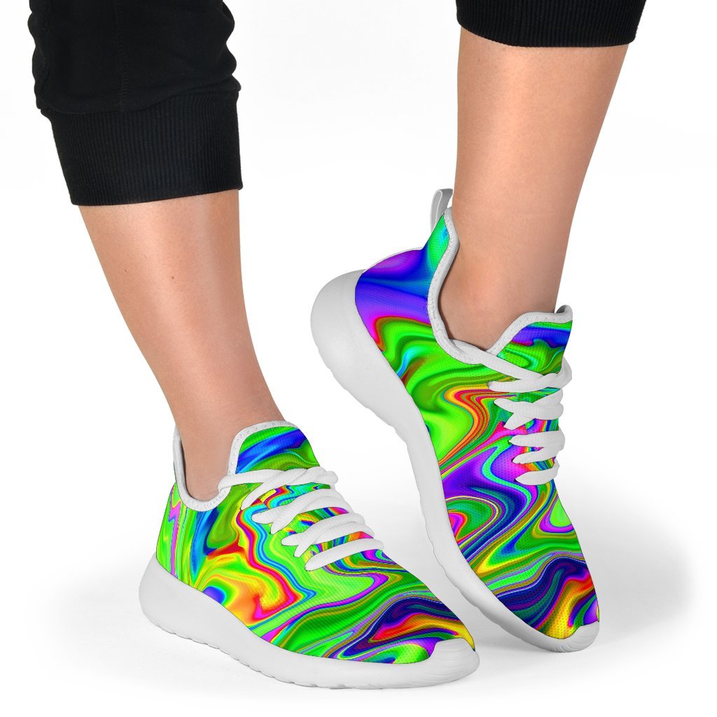 Green Abstract Liquid Trippy Print Mesh Knit Shoes GearFrost