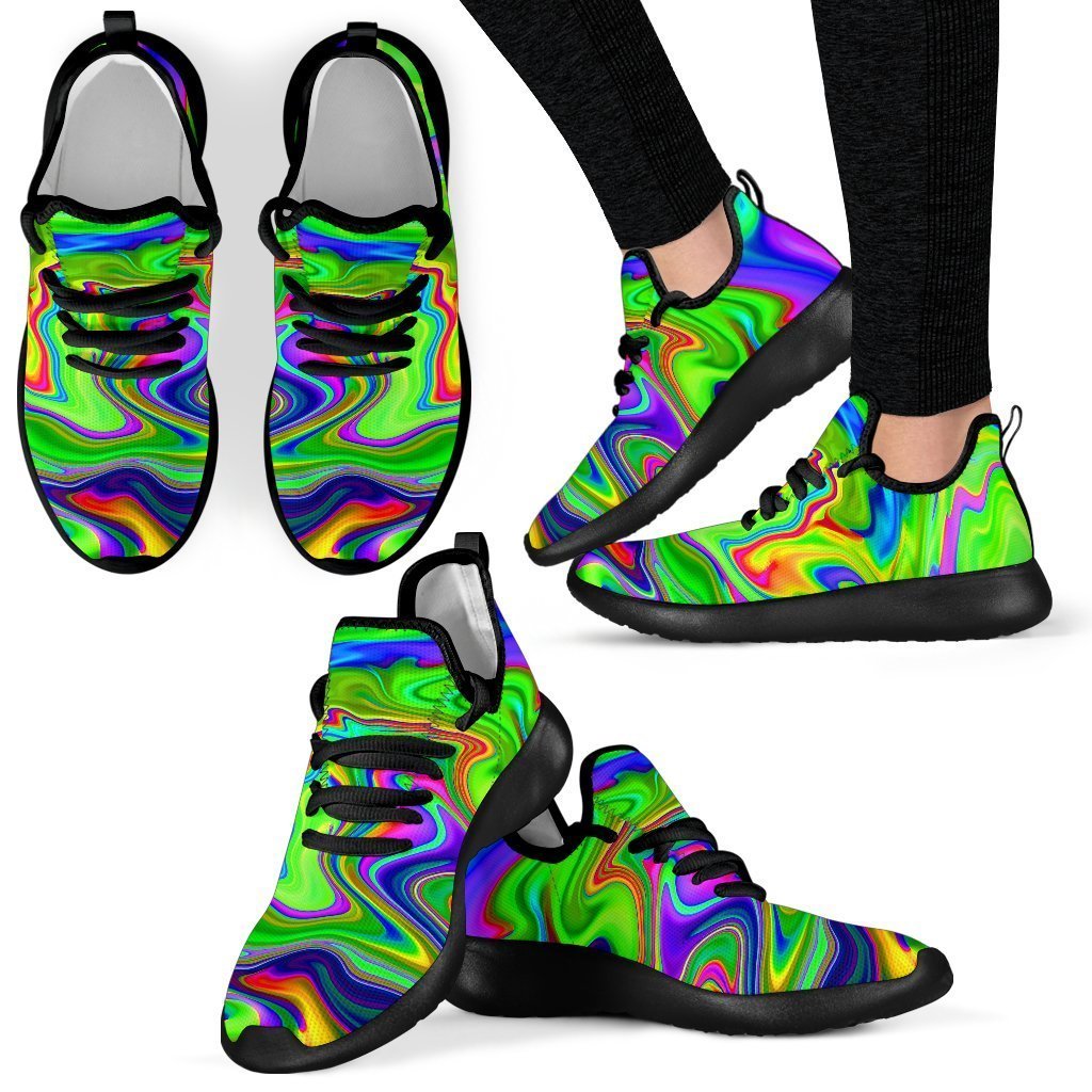 Green Abstract Liquid Trippy Print Mesh Knit Shoes GearFrost