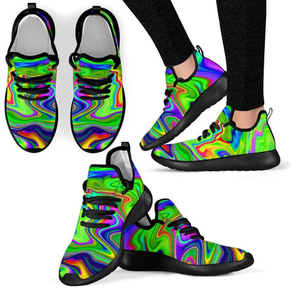 Green Abstract Liquid Trippy Print Mesh Knit Shoes GearFrost