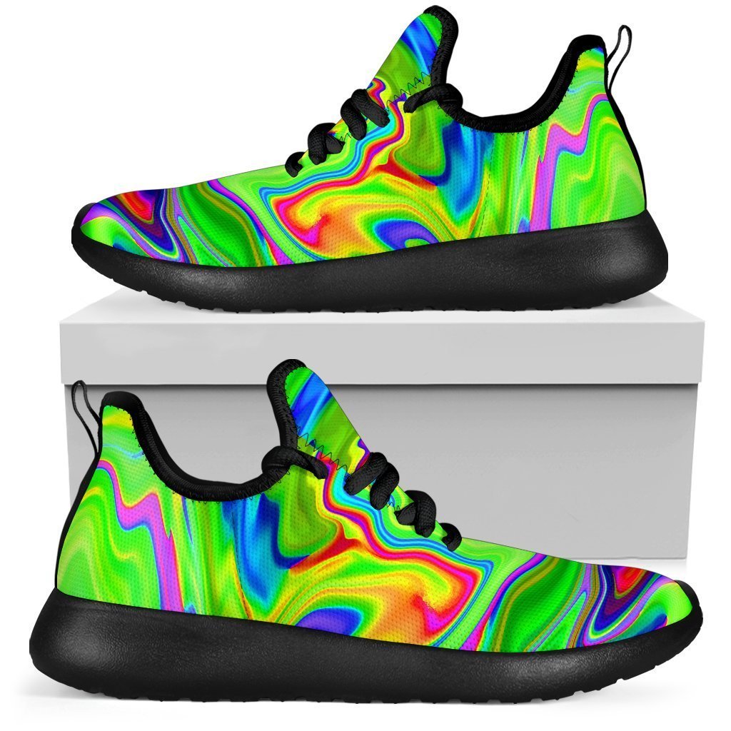 Green Abstract Liquid Trippy Print Mesh Knit Shoes GearFrost