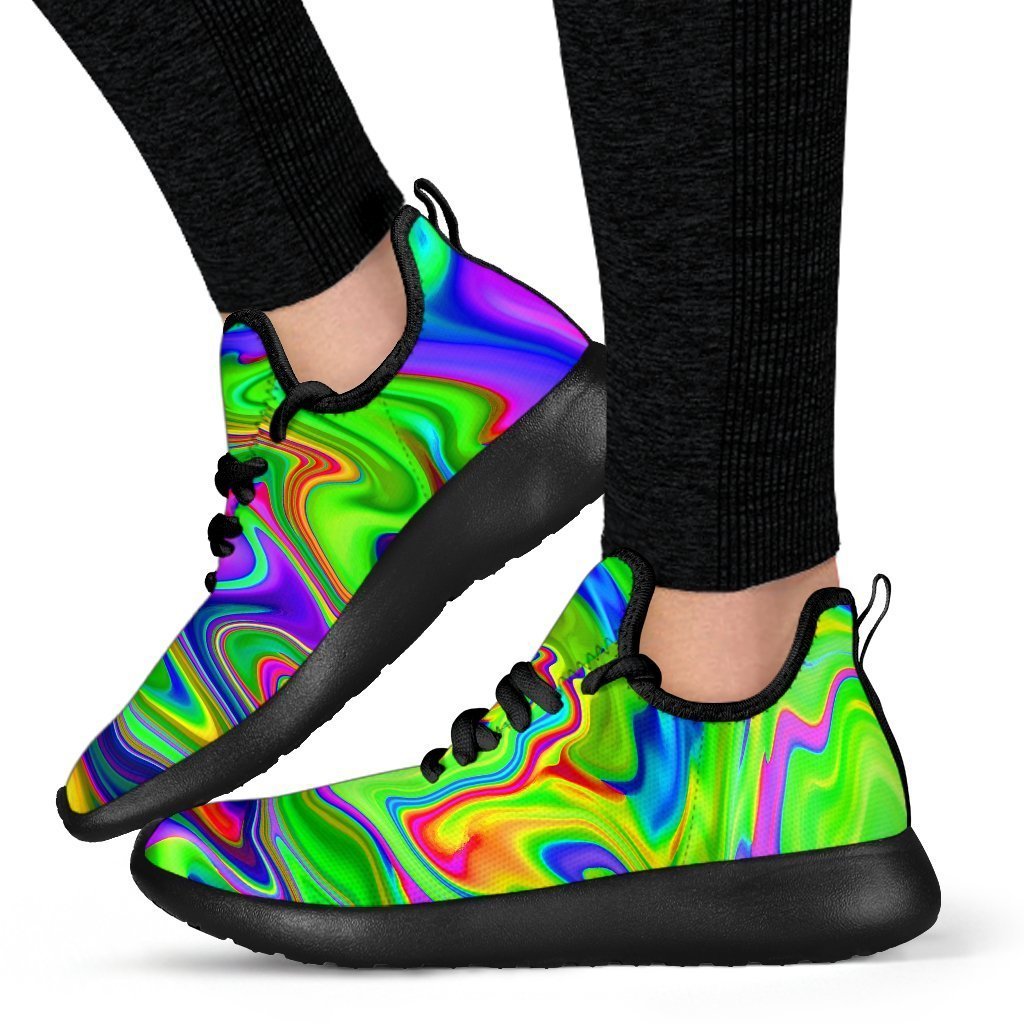 Green Abstract Liquid Trippy Print Mesh Knit Shoes GearFrost