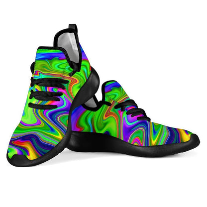 Green Abstract Liquid Trippy Print Mesh Knit Shoes GearFrost
