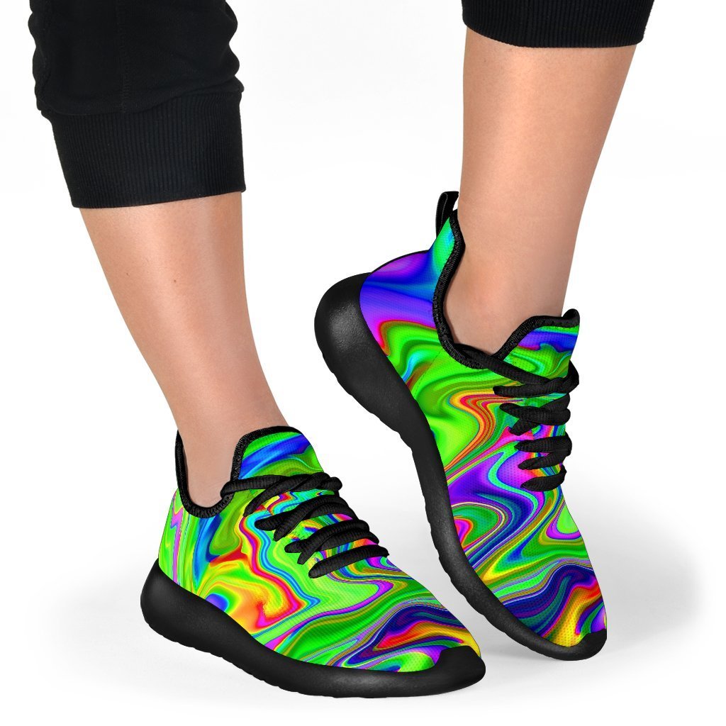 Green Abstract Liquid Trippy Print Mesh Knit Shoes GearFrost