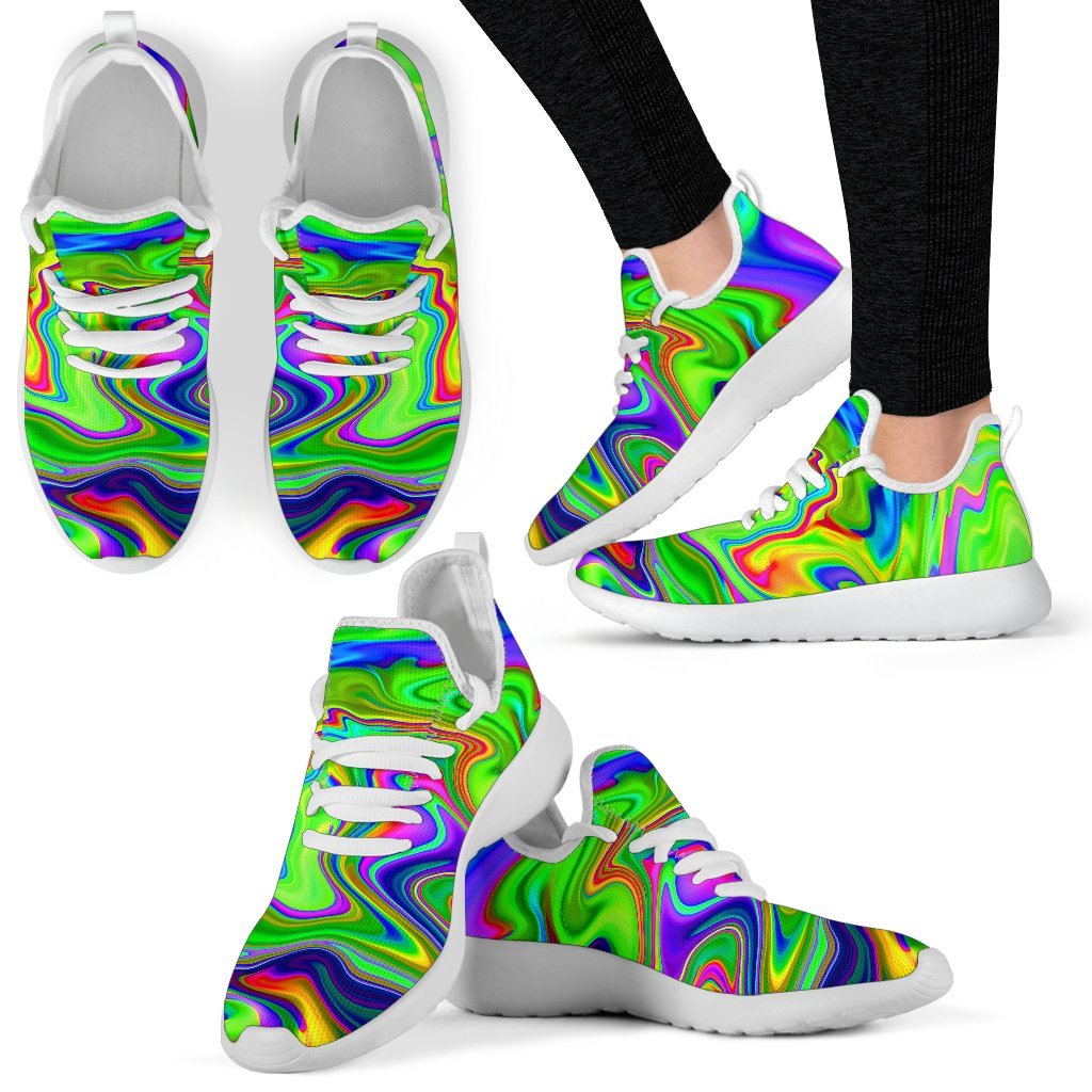 Green Abstract Liquid Trippy Print Mesh Knit Shoes GearFrost