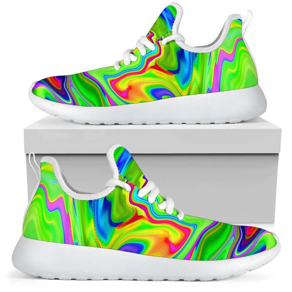 Green Abstract Liquid Trippy Print Mesh Knit Shoes GearFrost
