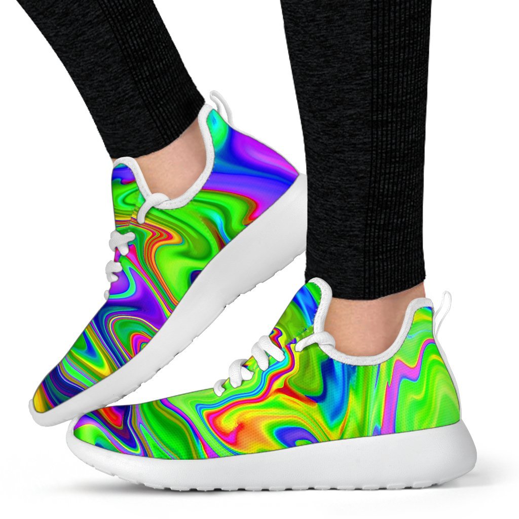 Green Abstract Liquid Trippy Print Mesh Knit Shoes GearFrost
