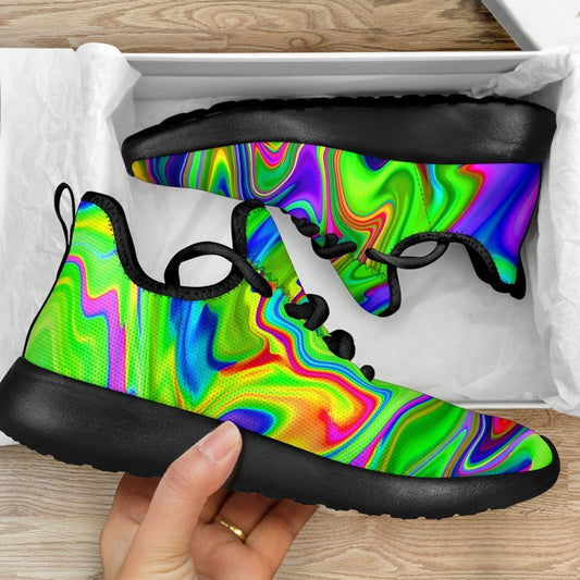 Green Abstract Liquid Trippy Print Mesh Knit Shoes GearFrost