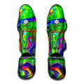 Green Abstract Liquid Trippy Print Muay Thai Shin Guards