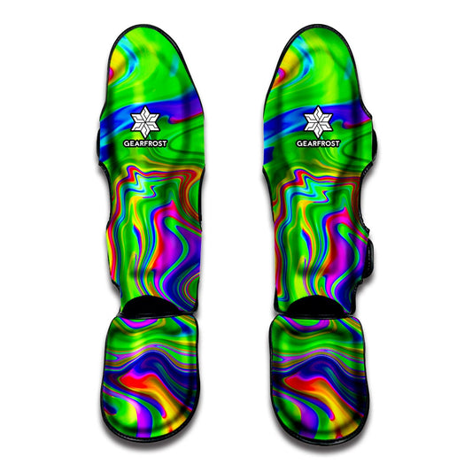 Green Abstract Liquid Trippy Print Muay Thai Shin Guard
