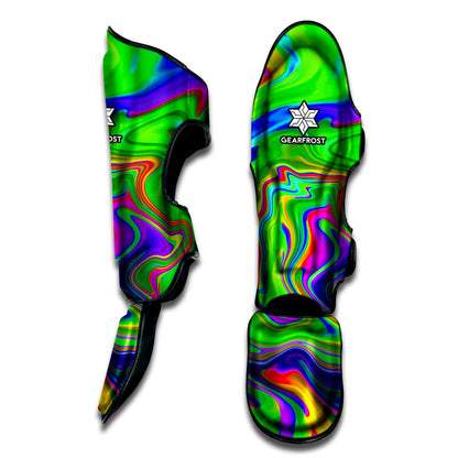 Green Abstract Liquid Trippy Print Muay Thai Shin Guard