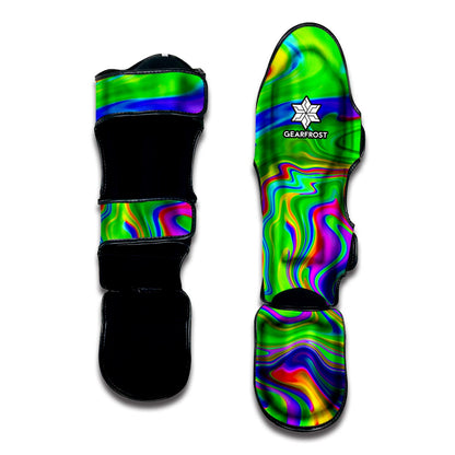 Green Abstract Liquid Trippy Print Muay Thai Shin Guard