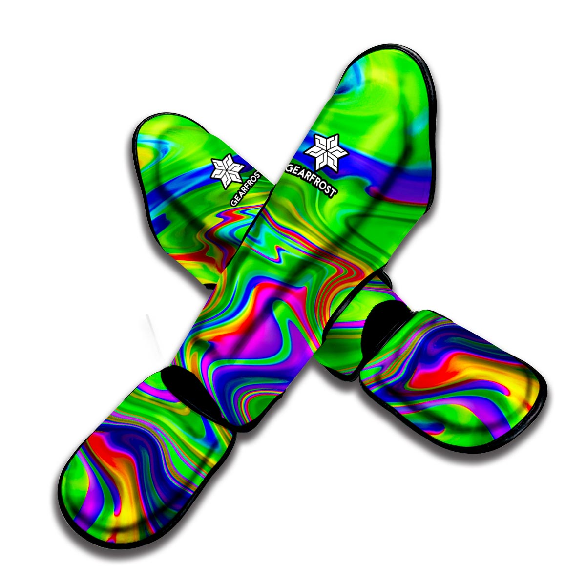 Green Abstract Liquid Trippy Print Muay Thai Shin Guard