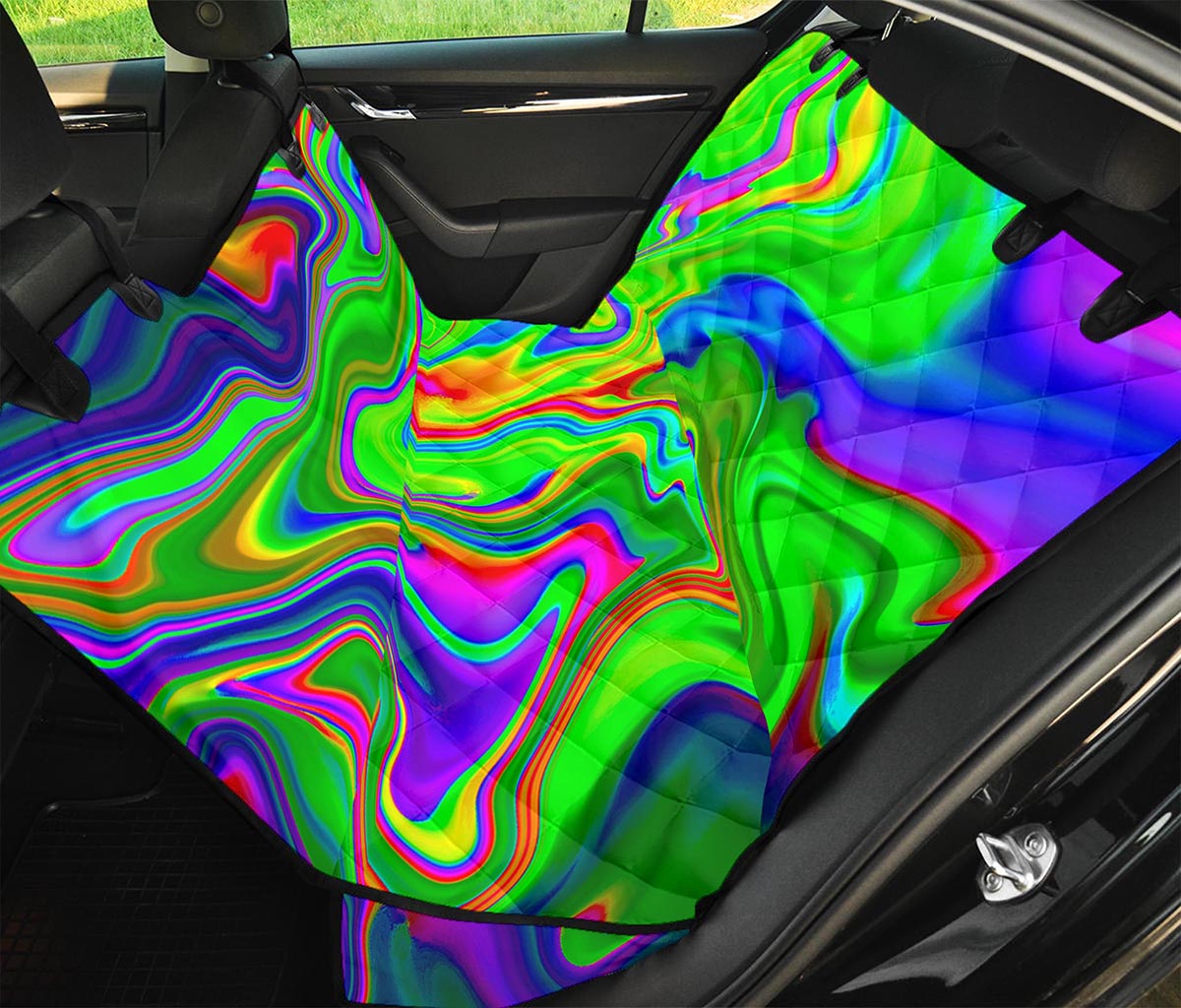 Green Abstract Liquid Trippy Print Pet Car Back Seat Cover