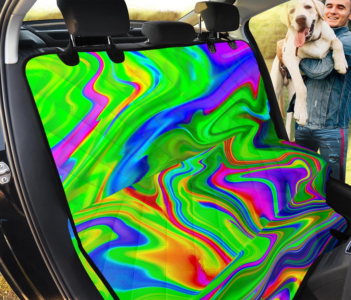 Green Abstract Liquid Trippy Print Pet Car Back Seat Cover