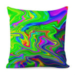 Green Abstract Liquid Trippy Print Pillow Cover