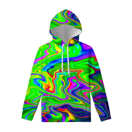 Green Abstract Liquid Trippy Print Pullover Hoodie