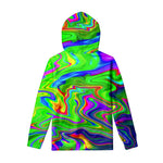 Green Abstract Liquid Trippy Print Pullover Hoodie