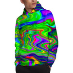 Green Abstract Liquid Trippy Print Pullover Hoodie