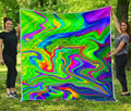 Green Abstract Liquid Trippy Print Quilt