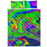 Green Abstract Liquid Trippy Print Quilt Bed Set