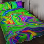 Green Abstract Liquid Trippy Print Quilt Bed Set