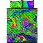 Green Abstract Liquid Trippy Print Quilt Bed Set