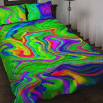 Green Abstract Liquid Trippy Print Quilt Bed Set