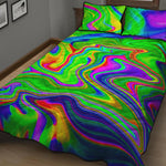 Green Abstract Liquid Trippy Print Quilt Bed Set
