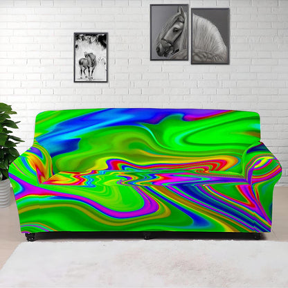 Green Abstract Liquid Trippy Print Sofa Cover