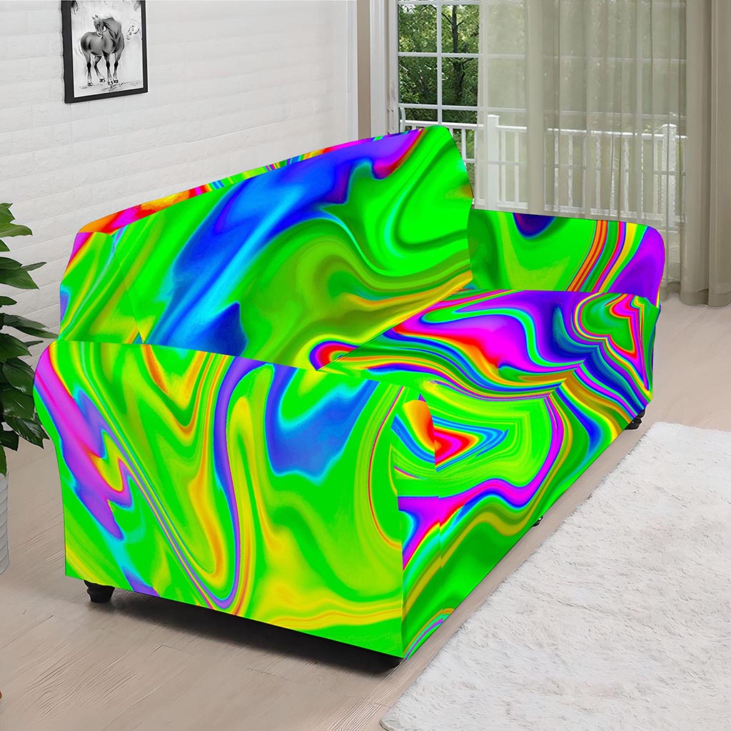 Green Abstract Liquid Trippy Print Sofa Cover