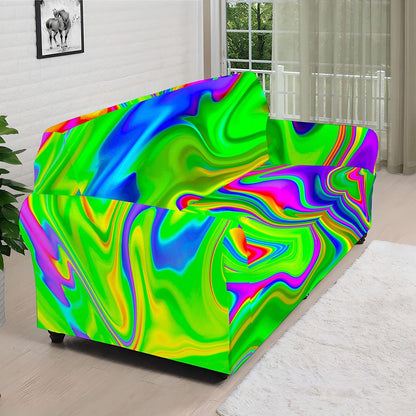 Green Abstract Liquid Trippy Print Sofa Cover