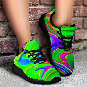 Green Abstract Liquid Trippy Print Sport Shoes GearFrost