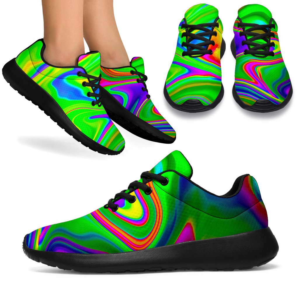 Green Abstract Liquid Trippy Print Sport Shoes GearFrost