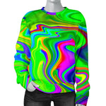 Green Abstract Liquid Trippy Print Women's Crewneck Sweatshirt GearFrost