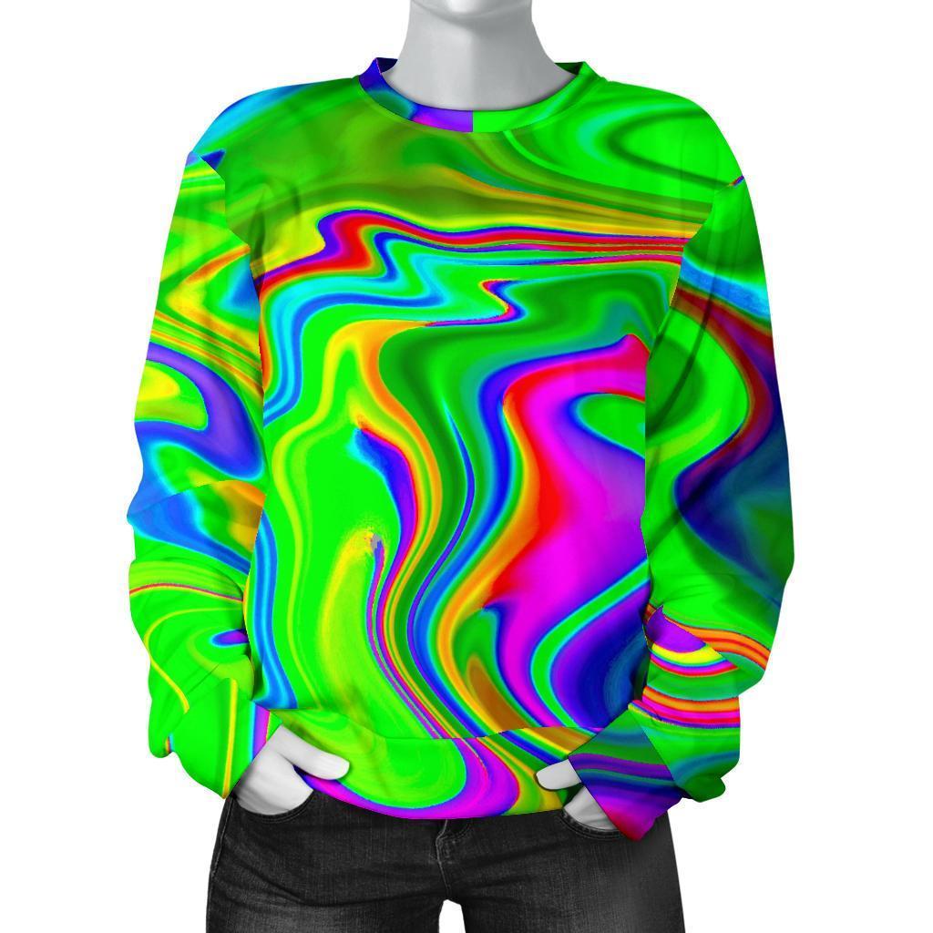 Green Abstract Liquid Trippy Print Women's Crewneck Sweatshirt GearFrost