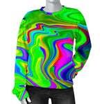 Green Abstract Liquid Trippy Print Women's Crewneck Sweatshirt GearFrost