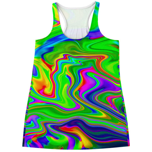 Green Abstract Liquid Trippy Print Women's Racerback Tank Top