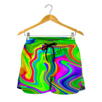 Green Abstract Liquid Trippy Print Women's Shorts