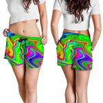 Green Abstract Liquid Trippy Print Women's Shorts