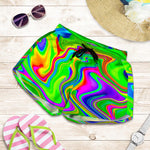 Green Abstract Liquid Trippy Print Women's Shorts
