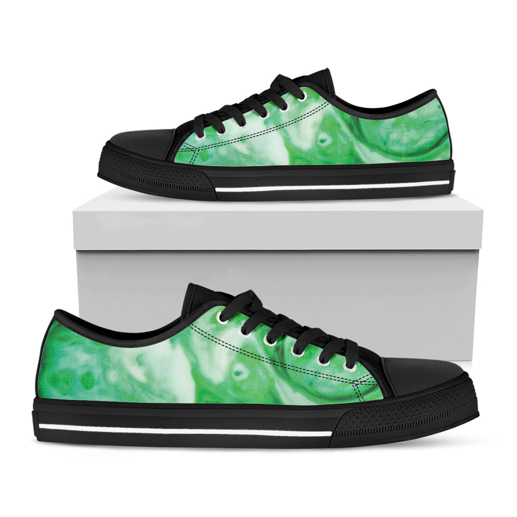 Green Acid Melt Print Black Low Top Shoes